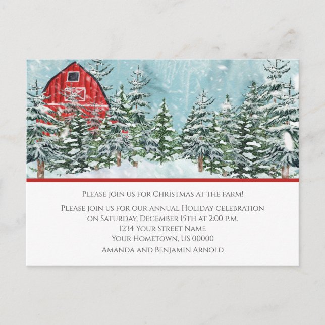 Red Barn Farm Noël Fête Invitation (Devant)