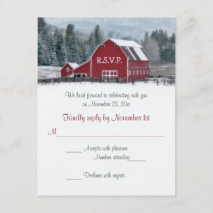 Red Barn im Winter Wedding RSVP Card Einladung