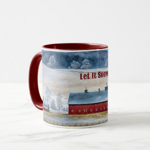 Red Barn Neige Pays Noël Fun Mug Cup