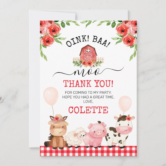 Red Barn Oink Baa Moo ferme Anniversaire Carte de  (Devant)