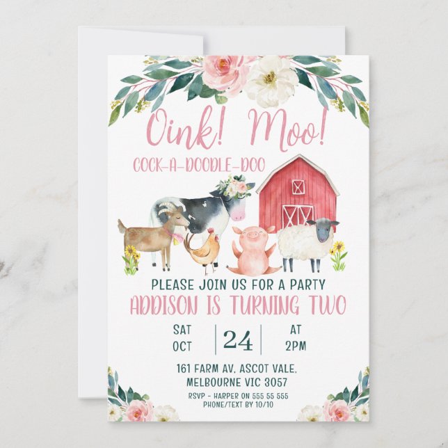 Red Barn Oink Moo Farm Invitation Anniversaire (Devant)