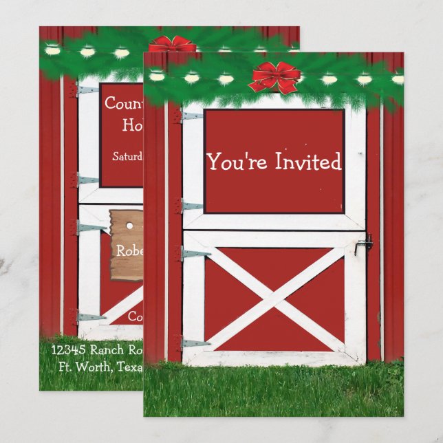 Red Barn Porte personnalisée Fête Invitation (Devant / Derrière)