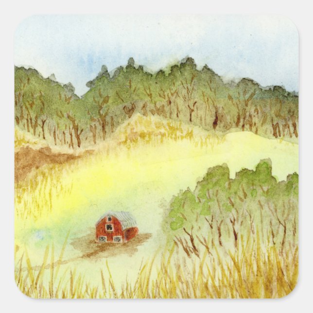 Red Barn Quadratischer Aufkleber (Vorderseite)