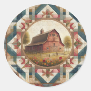 Red Barn Quilt #2 Klassischer Rundsticker Runder Aufkleber