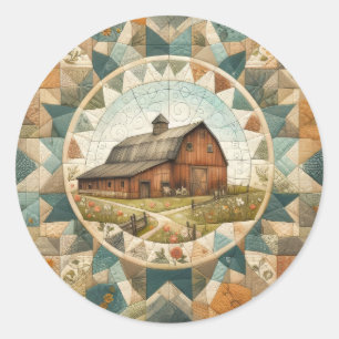 Red Barn Quilt Runder Aufkleber