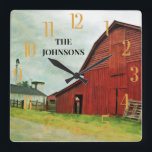 Red Barn Scenic Rustic Country  Quadratische Wanduhr<br><div class="desc">I love this photo and this barn. Photo taken of an old barn in Clinton, GA -- my friend's home town. I have the photo on the wall in my living room in New York City -- so it doesn't matter where you live, if you fall in love with this...</div>