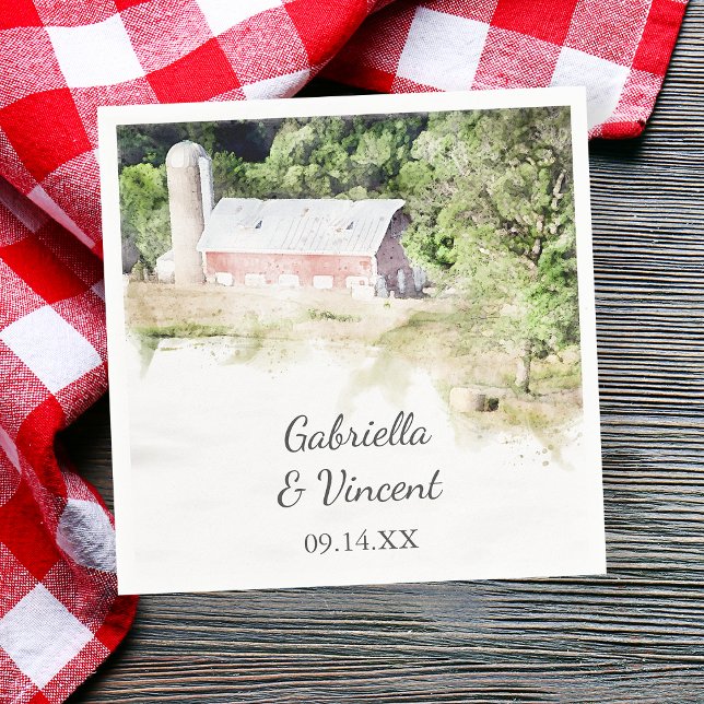 Red Barn und Silo Country Farm Wedding Napkins Serviette (Von Creator hochgeladen)