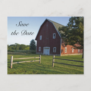 Red Barn with Fence Country Hochzeit Save the Date Ankündigungspostkarte