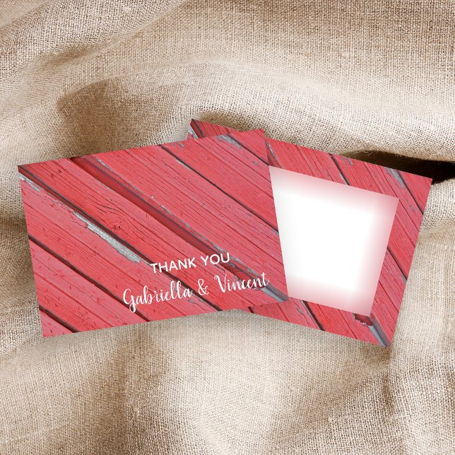 Red Barn Wood Country Wedding Vielen Dank Mitteilungskarte (Von Creator hochgeladen)