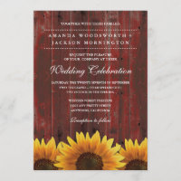 Red Barn Wood Rustic Sunflower Invitations de mari