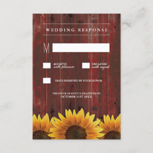 Red Barn Wood Rustic Sunflower Wedding Cartes RSVP