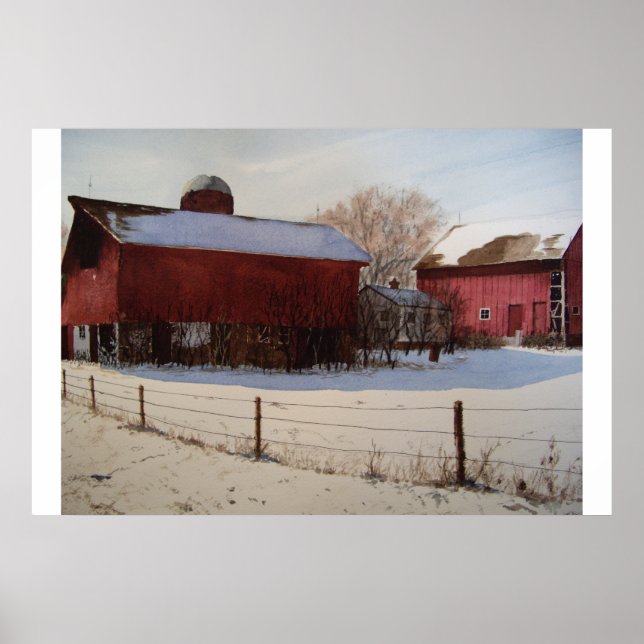 Red Barns in Winter- poster (Vorne)