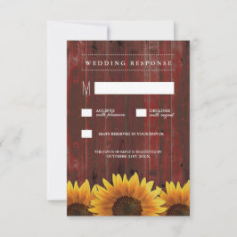 Red Barod Wood Rustic Sunflower Wedding RSVP Karte