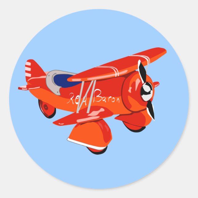 Red Baron Biplane Runder Aufkleber (Vorderseite)