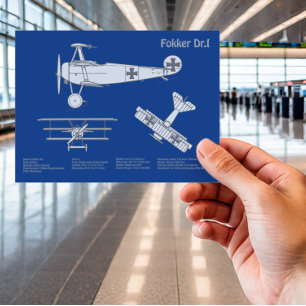 Red Baron Fokker Dr.1 - Airplane Blueprint ABD Postkarte