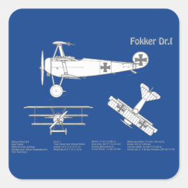 Red Baron Fokker Dr.1 - Airplane Blueprint ABD Quadratischer Aufkleber