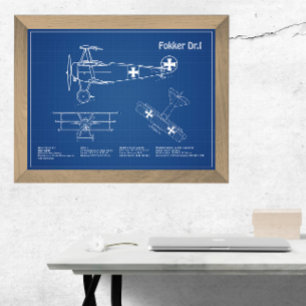 Red Baron Fokker Dr.1 - Airplane Blueprint AD Fotodruck