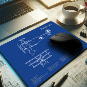 Red Baron Fokker Dr.1 - Airplane Blueprint AD Mousepad