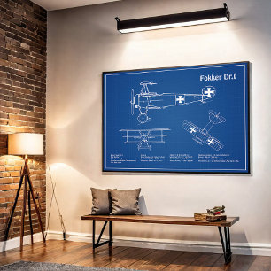 Red Baron Fokker Dr.1 - Airplane Blueprint AD Poster