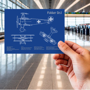 Red Baron Fokker Dr.1 - Airplane Blueprint AD Postkarte