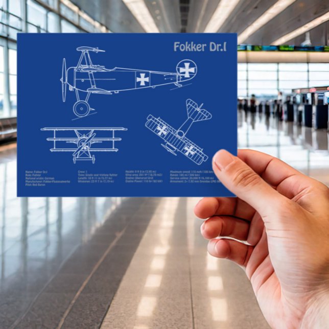 Red Baron Fokker Dr.1 - Airplane Blueprint AD Postkarte (Von Creator hochgeladen)