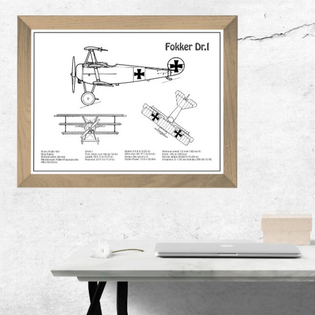 Red Baron Fokker Dr.1 - Airplane Blueprint BD Fotodruck (Von Creator hochgeladen)