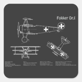 Red Baron Fokker Dr.1 - Airplane Blueprint PD Quadratischer Aufkleber
