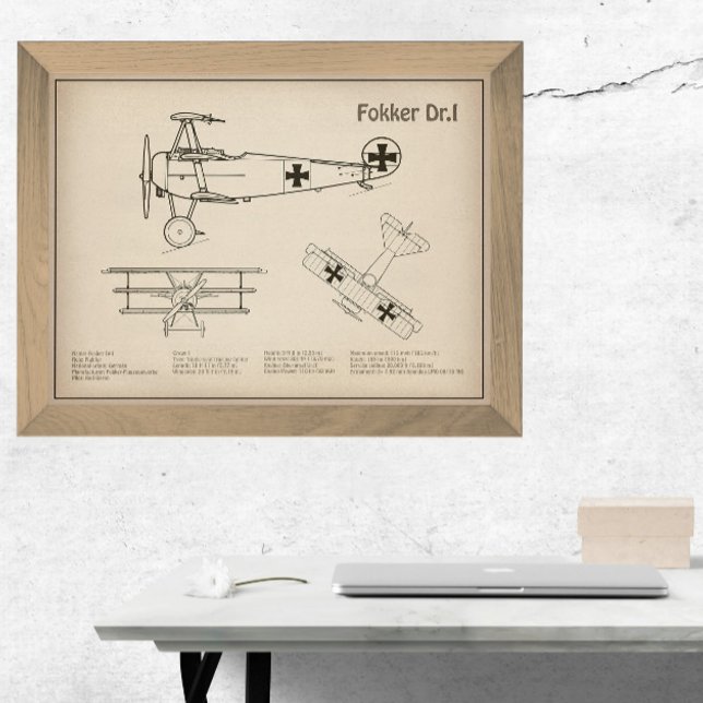 Red Baron Fokker Dr.1 - Airplane Blueprint SD Fotodruck (Von Creator hochgeladen)