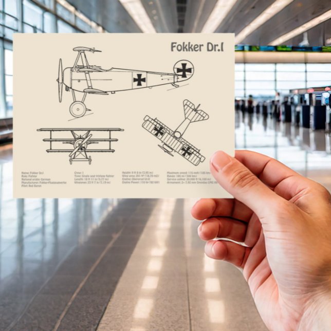 Red Baron Fokker Dr.1 - Airplane Blueprint SD Postkarte (Von Creator hochgeladen)