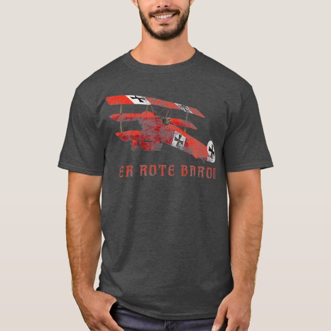 Red Baron Triplane  Gift Distressed Effect T-Shirt (Vorderseite)