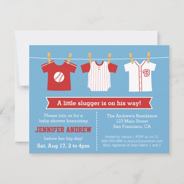 Red Baseball Babydusche Party Einladung (Vorderseite)