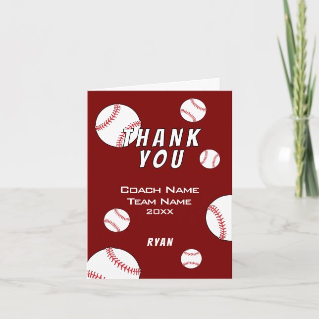 Red Baseball Ball Vielen Dank Coach Card Dankeskarte (Vorderseite)