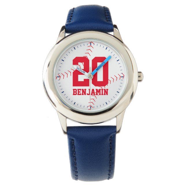 Red Baseball Jersey Nummer Armbanduhr (Vorderseite)