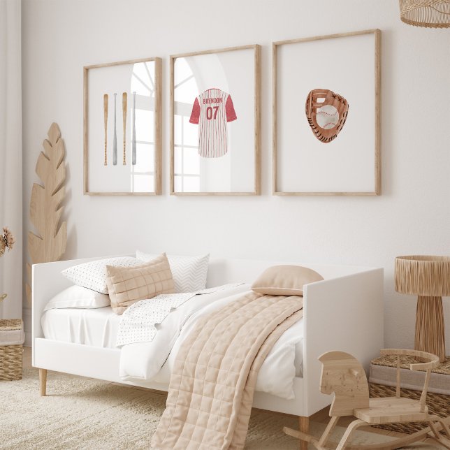 Red baseball sport nom personnalisé jeu de 3 poste (Créateur téléchargé)