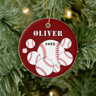 Red Baseball Sports Kids Keepake Weihnachten Keramik Ornament