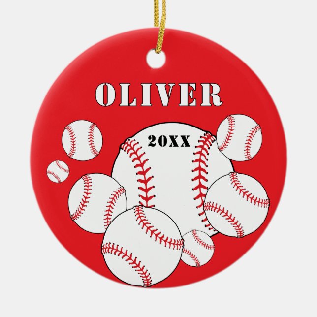 Red Baseball Sports Kids Keepake Weihnachten Keramik Ornament (Vorne)