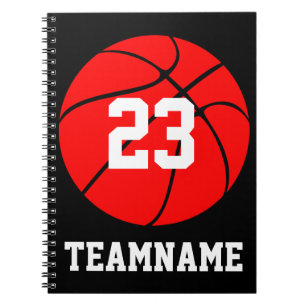 Red Basketball Custom Team & Jersey Number School Notizblock