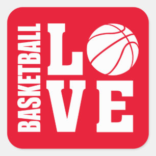 Red Basketball Liebe, Basketball Quadratischer Aufkleber
