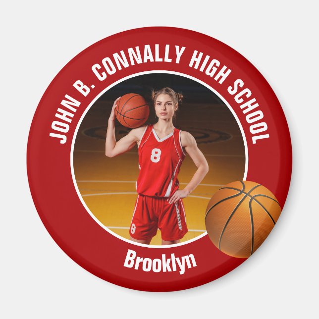 Red Basketball Player High School Photo Magnet (Vorne)