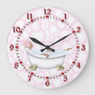 Red Bathroom Shiny Numbers Bubbles Große Wanduhr