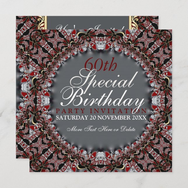 Red Batik Diamond 60e anniversaire Invitations (Devant / Derrière)