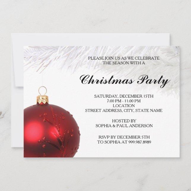 Red Bauble Christmas Party Invitation (Devant)