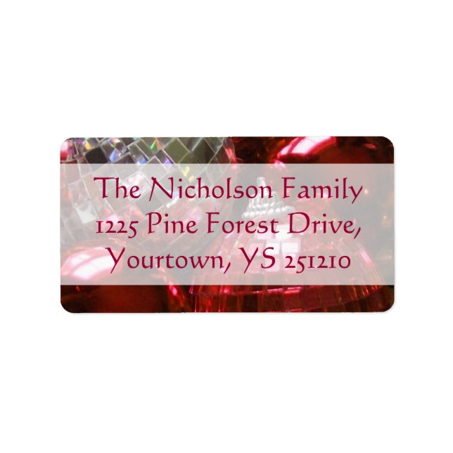 Red Baubles Adressetikett Roter Text (Vorne)