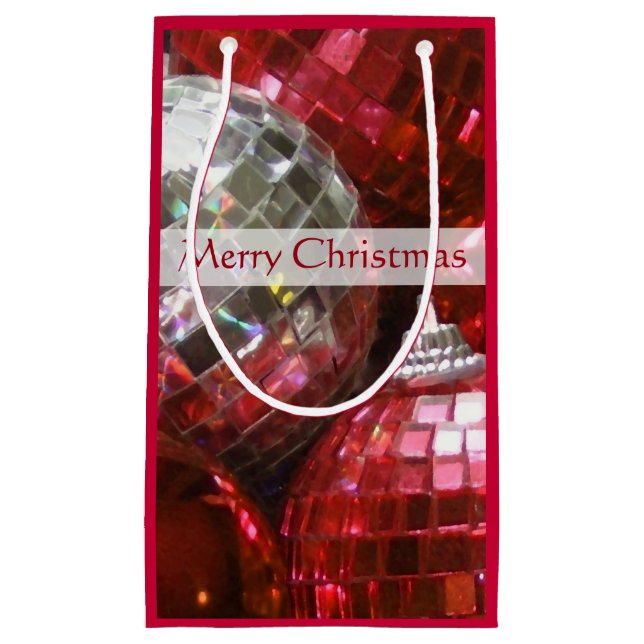Red Baubles Frohe Weihnachtsgeschenk Tasche klein Kleine Geschenktüte (Vorderseite)