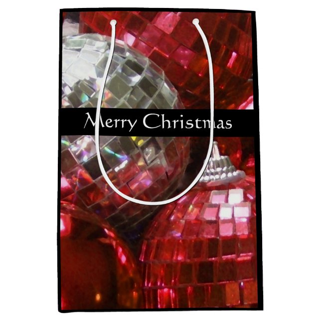 Red Baubles Frohe Weihnachtsgeschenk Tasche Mittel Mittlere Geschenktüte (Vorderseite)