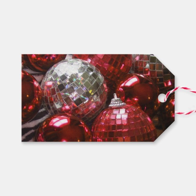Red Baubles Geschenketiketten Geschenkanhänger (Vorderseite (Horizontal))