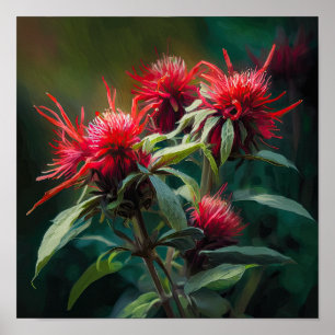 Red Bee Balm Blume Art Print Poster
