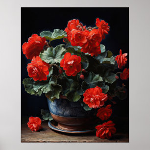 Red Begonia Flowers Art Print Poster