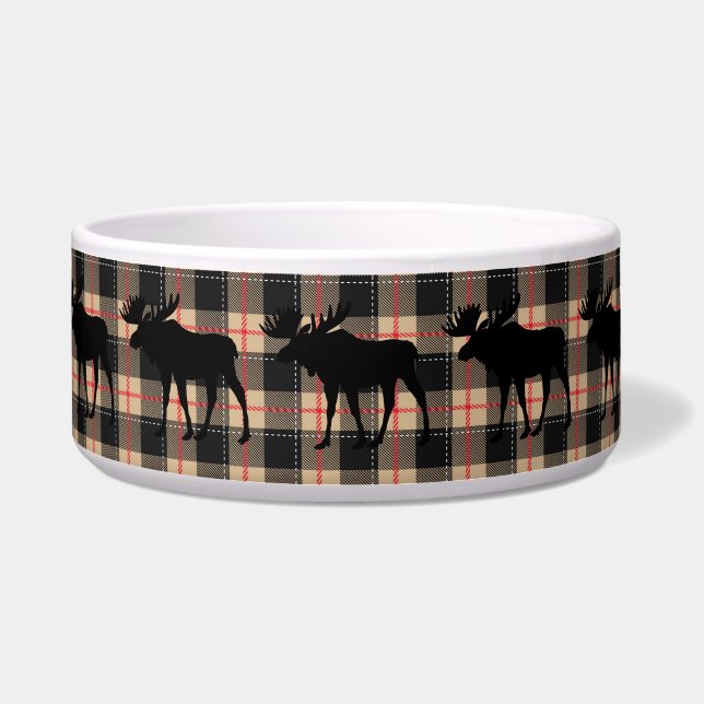 Red Beige Buffalo Kariert Bull Elch Tier Hund Napf (Vorderseite)