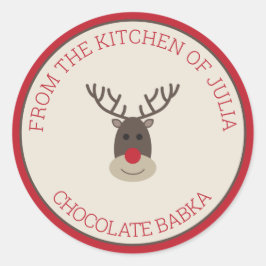Red Beige Frohe Weihnachten Rudolph Holiday Backen Runder Aufkleber